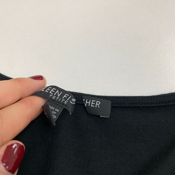 Eileen Fisher Midi Dress Womens PM Petite Black Semi Sheer Chiffon Asymmetrical - Picture 9 of 12